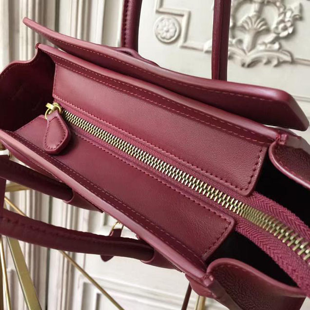Celine Nano Luggage 20cm Bag Baby Drummed Calfskin Spring 2017 Collection Burgundy