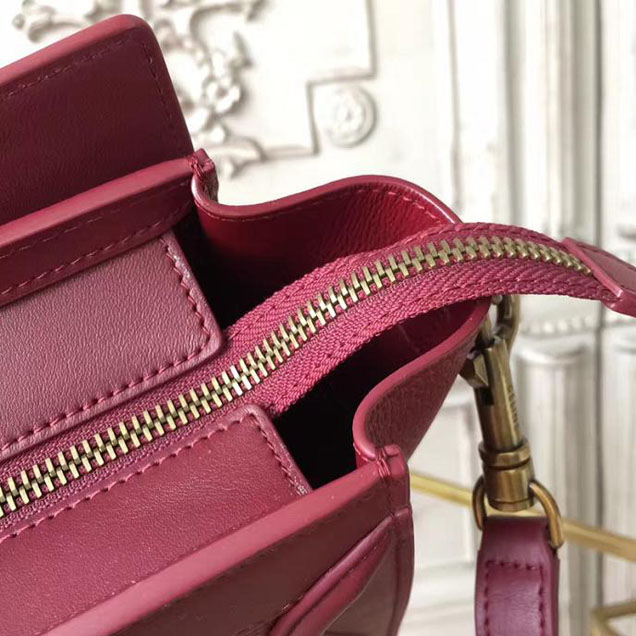 Celine Nano Luggage 20cm Bag Baby Drummed Calfskin Spring 2017 Collection Burgundy