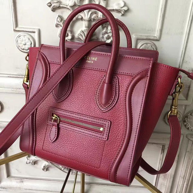 Celine Nano Luggage 20cm Bag Baby Drummed Calfskin Spring 2017 Collection Burgundy