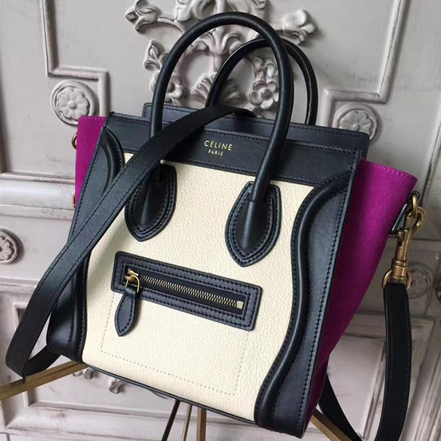 Celine Nano Luggage 20cm Bag Baby Grained Calfskin Nubuck Spring 2017 Collection Magenta Multicolor
