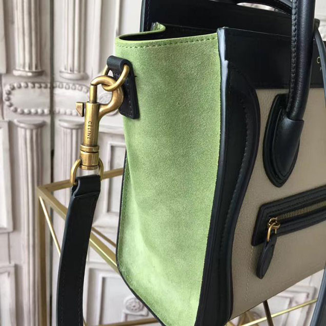 Celine Nano Luggage 20cm Bag Baby Grained Calfskin Nubuck Spring 2017 Collection Lime Multicolor Pale Grey