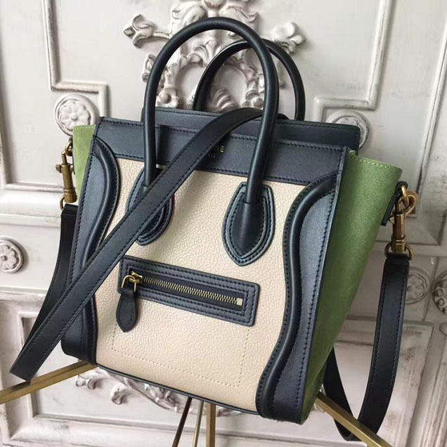 Celine Nano Luggage 20cm Bag Baby Grained Calfskin Nubuck Spring 2017 Collection Lime Multicolor Pale Grey