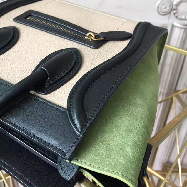 Celine Nano Luggage 20cm Bag Baby Grained Calfskin Nubuck Spring 2017 Collection Lime Multicolor Pale Grey
