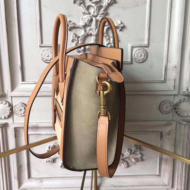 Celine Nano Luggage 20cm Bag Smooth Calfskin Nubuck Spring 2017 Collection Light Khaki Multicolor