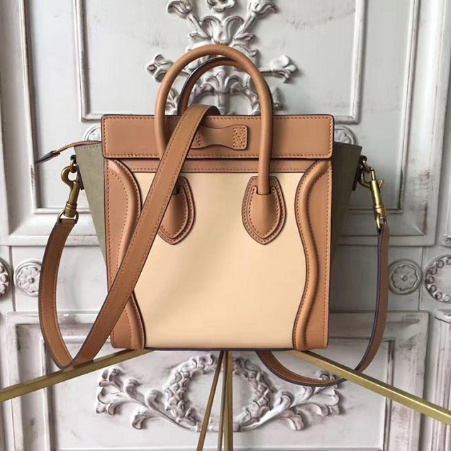 Celine Nano Luggage 20cm Bag Smooth Calfskin Nubuck Spring 2017 Collection Light Khaki Multicolor