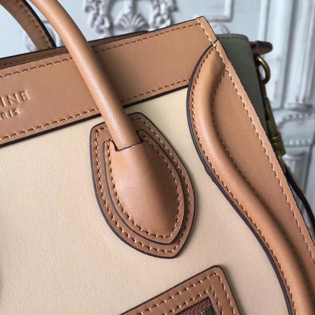 Celine Nano Luggage 20cm Bag Smooth Calfskin Nubuck Spring 2017 Collection Light Khaki Multicolor