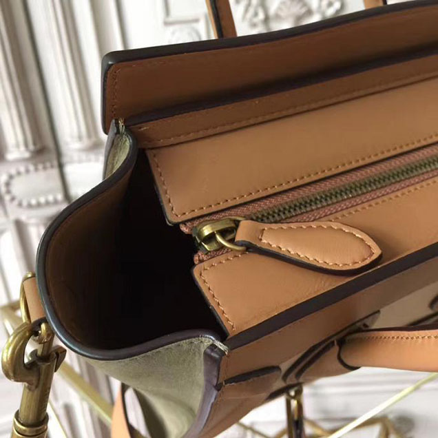 Celine Nano Luggage 20cm Bag Smooth Calfskin Nubuck Spring 2017 Collection Light Khaki Multicolor
