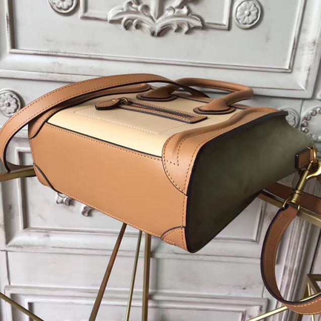 Celine Nano Luggage 20cm Bag Smooth Calfskin Nubuck Spring 2017 Collection Light Khaki Multicolor
