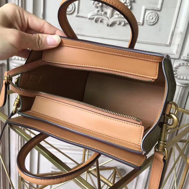 Celine Nano Luggage 20cm Bag Smooth Calfskin Nubuck Spring 2017 Collection Light Khaki Multicolor