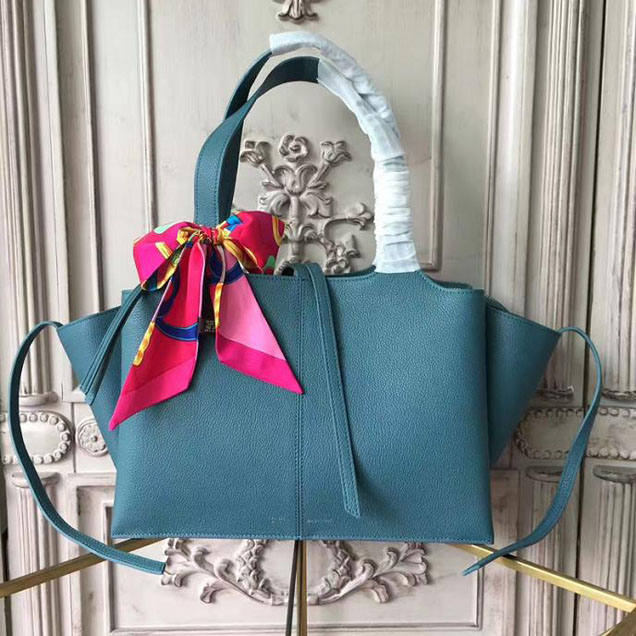 Celine Tri-Fold Shoulder Bag Baby Grained Calfskin Spring 2017 Collection Washed Blue