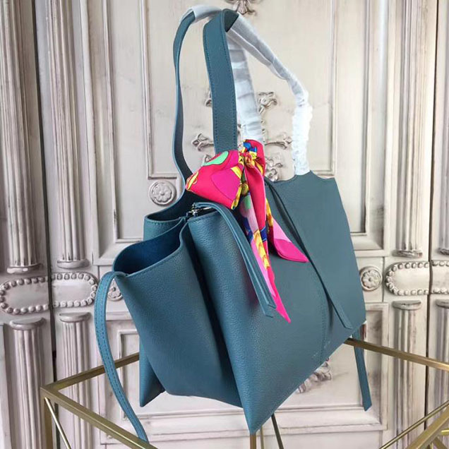 Celine Tri-Fold Shoulder Bag Baby Grained Calfskin Spring 2017 Collection Washed Blue