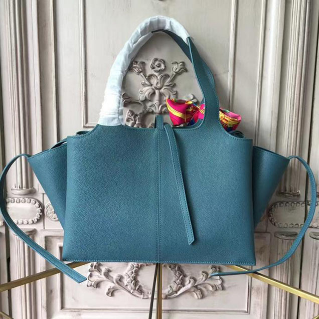 Celine Tri-Fold Shoulder Bag Baby Grained Calfskin Spring 2017 Collection Washed Blue