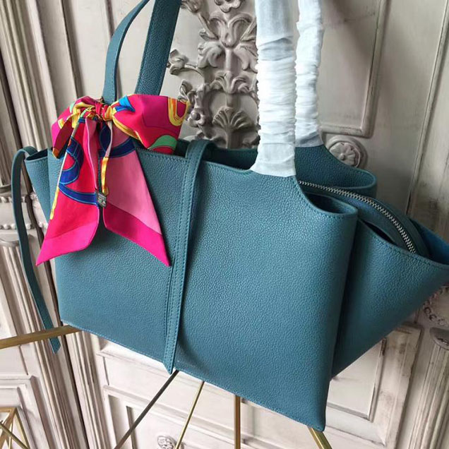 Celine Tri-Fold Shoulder Bag Baby Grained Calfskin Spring 2017 Collection Washed Blue