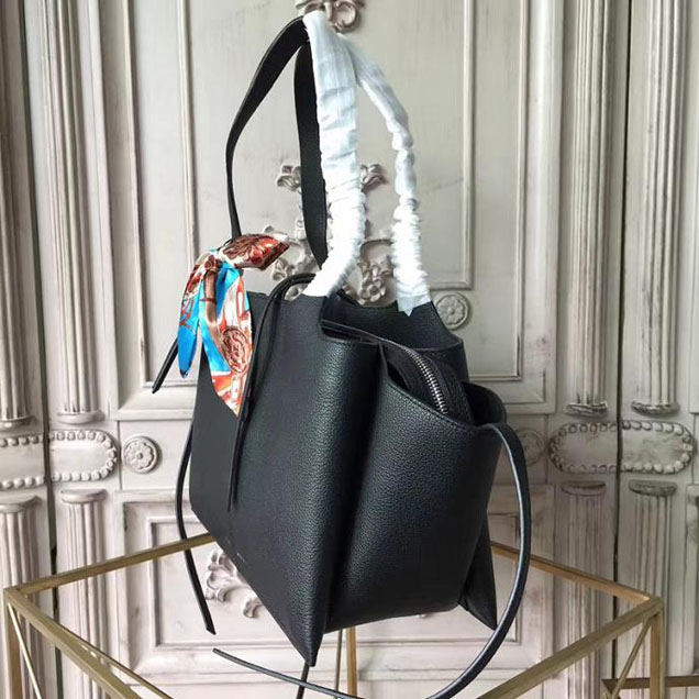 Celine Tri-Fold Shoulder Bag Baby Grained Calfskin Spring 2017 Collection Black
