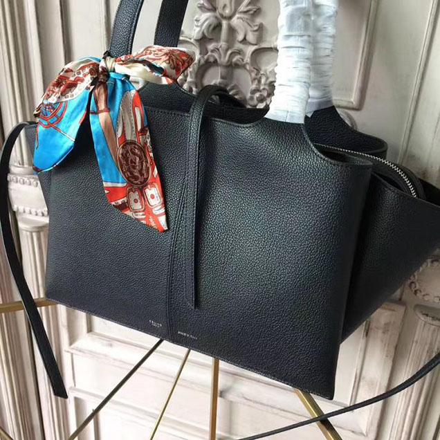 Celine Tri-Fold Shoulder Bag Baby Grained Calfskin Spring 2017 Collection Black