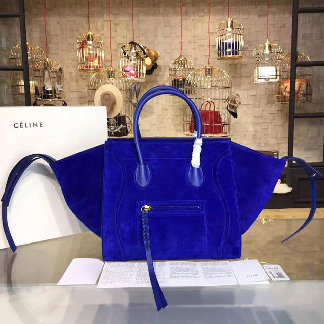 Celine Phantom Luggage Tote Suede Calfskin Leather Fall Winter 2016 Collection Blue