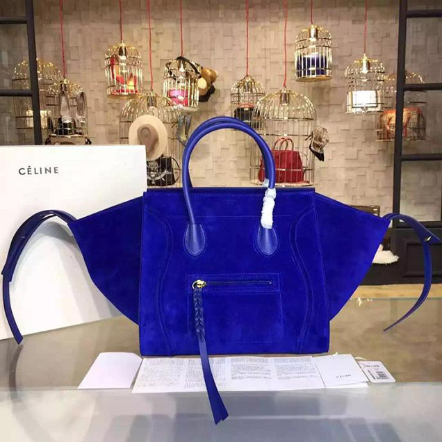 Celine Phantom Luggage Tote Suede Calfskin Leather Fall Winter 2016 Collection Electric Blue