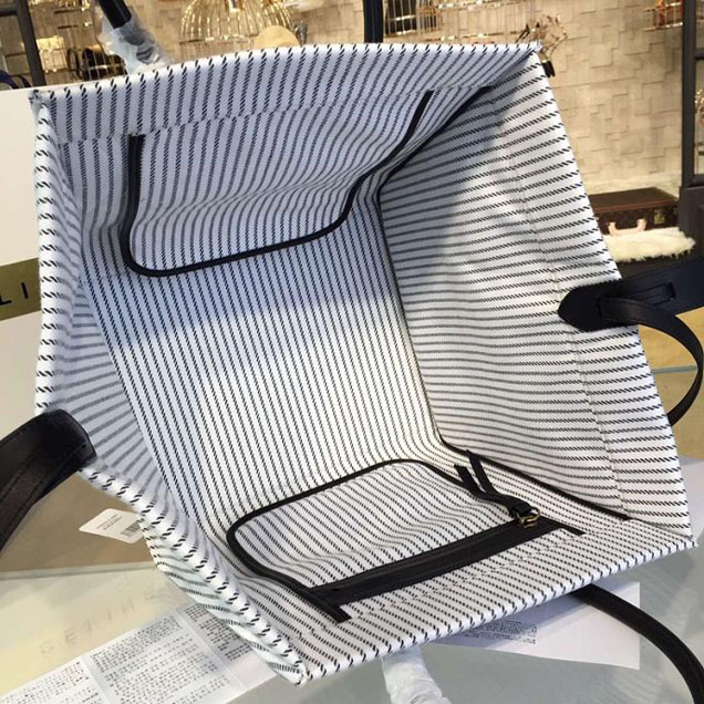 Celine Phantom Luggage Tote Canvas Textile Calfskin Leather Summer 2016 Collection White with Black