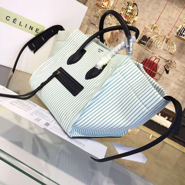 Celine Phantom Luggage Tote Canvas Textile Calfskin Leather Summer 2016 Collection Green with White
