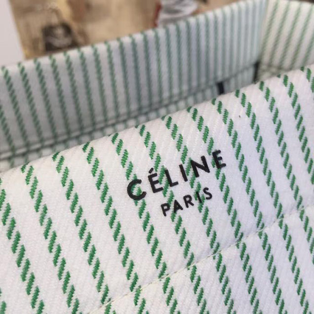 Celine Phantom Luggage Tote Canvas Textile Calfskin Leather Summer 2016 Collection Green with White