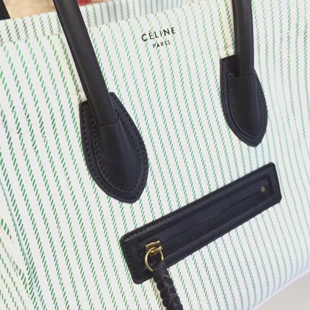 Celine Phantom Luggage Tote Canvas Textile Calfskin Leather Summer 2016 Collection Green with White
