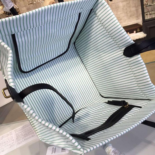 Celine Phantom Luggage Tote Canvas Textile Calfskin Leather Summer 2016 Collection Green with White
