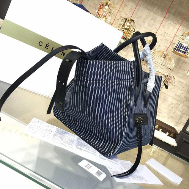 Celine Phantom Luggage Tote Canvas Textile Calfskin Leather Summer 2016 Collection Navy with White