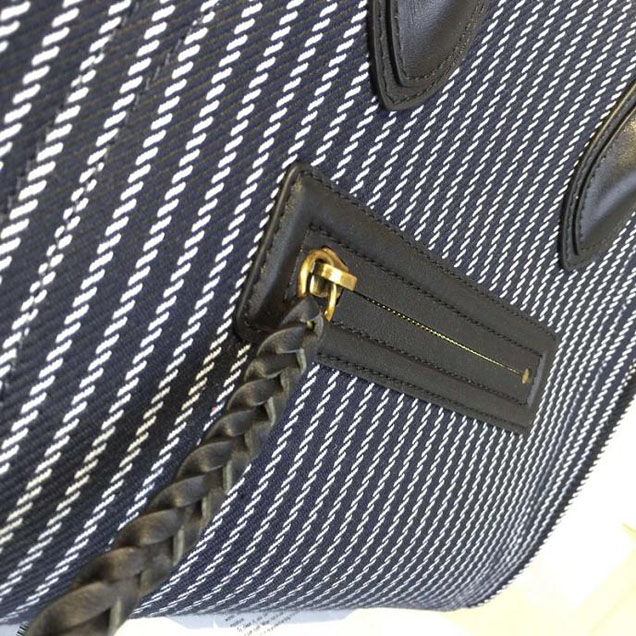 Celine Phantom Luggage Tote Canvas Textile Calfskin Leather Summer 2016 Collection Navy with White