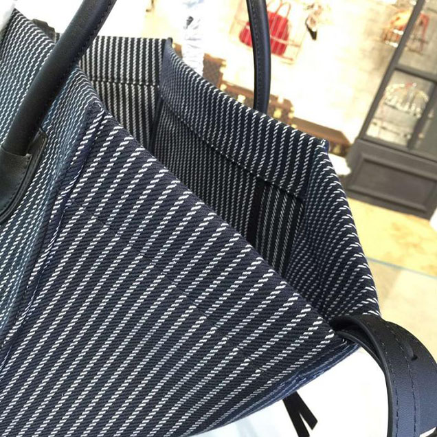 Celine Phantom Luggage Tote Canvas Textile Calfskin Leather Summer 2016 Collection Navy with White