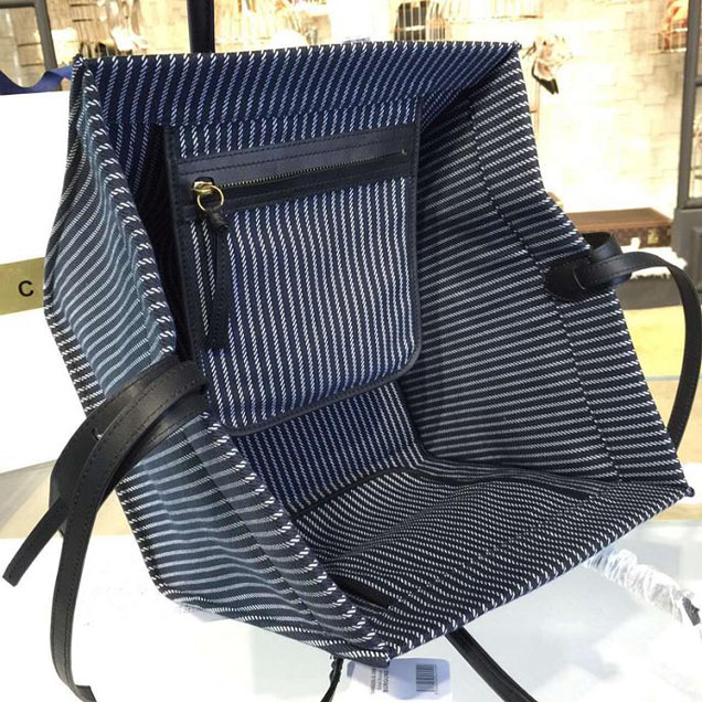 Celine Phantom Luggage Tote Canvas Textile Calfskin Leather Summer 2016 Collection Navy with White