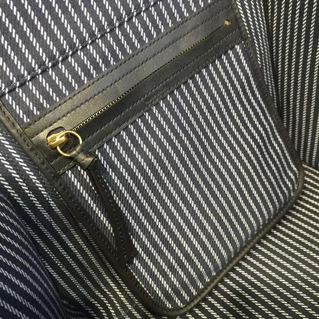 Celine Phantom Luggage Tote Canvas Textile Calfskin Leather Summer 2016 Collection Navy with White