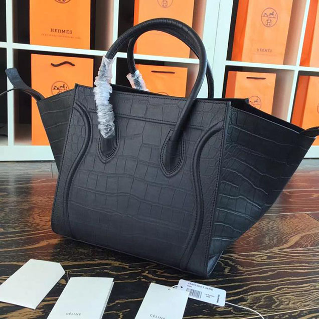 Celine Phantom Luggage Tote Crocodile Stamp Calfskin Leather Fall Winter 2017 Collection Black