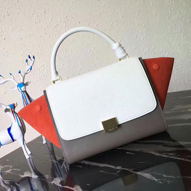 Celine Small Trapeze Bag 26cm White Beige Orange