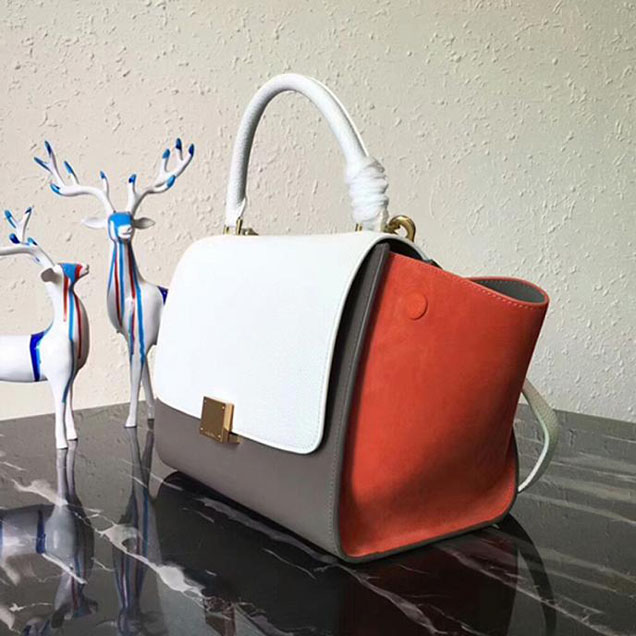 Celine Small Trapeze Bag 26cm White Beige Orange