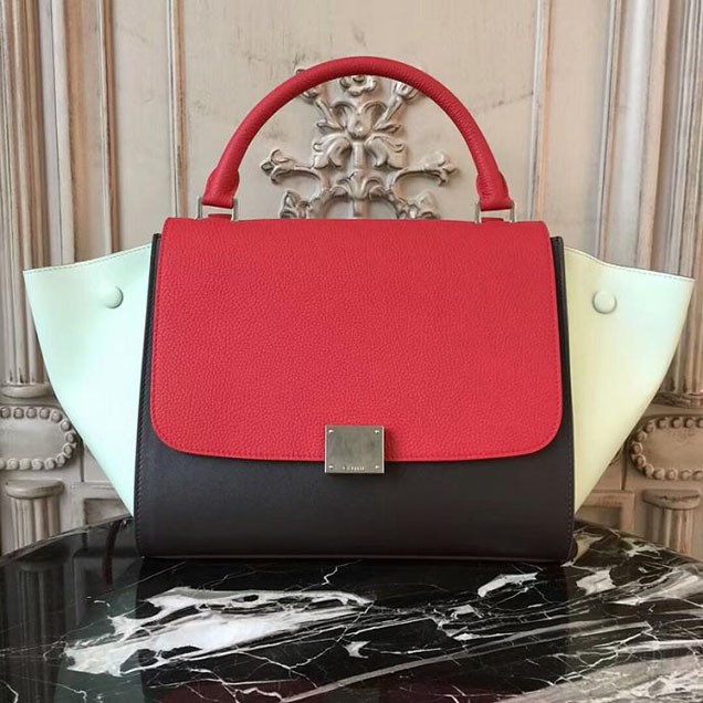 Celine Small Trapeze Bag 26cm Red Coffee White