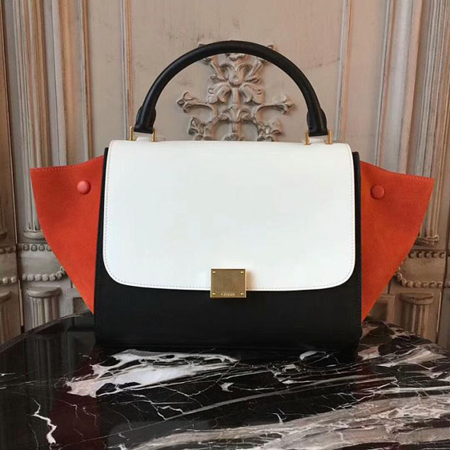 Celine Small Trapeze Bag 26cm White Black Orange