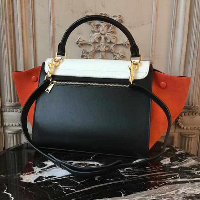 Celine Small Trapeze Bag 26cm White Black Orange