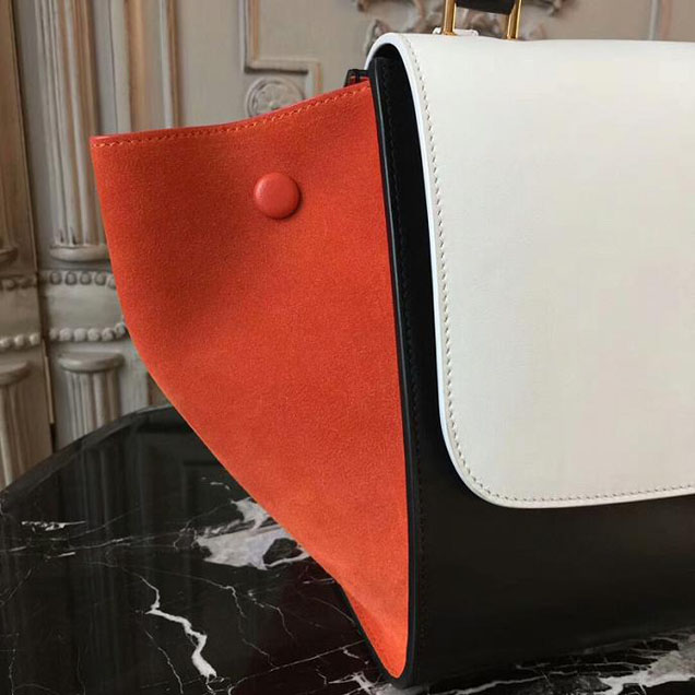 Celine Small Trapeze Bag 26cm White Black Orange
