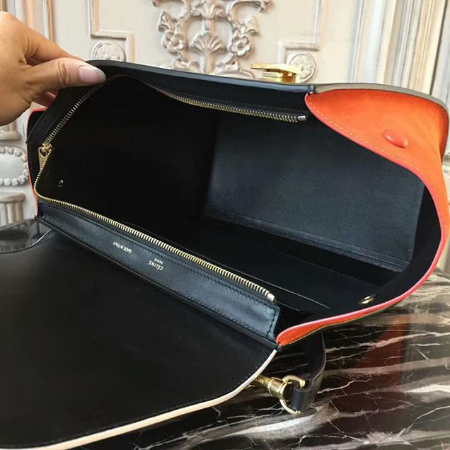 Celine Small Trapeze Bag 26cm White Black Orange