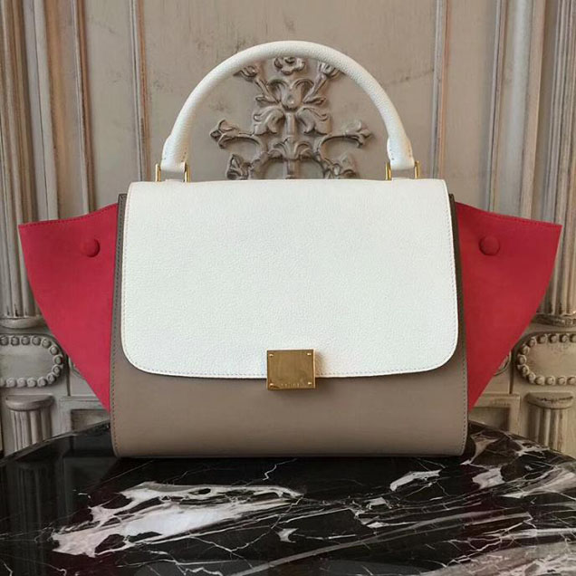 Celine Small Trapeze Bag 26cm White Camel Red