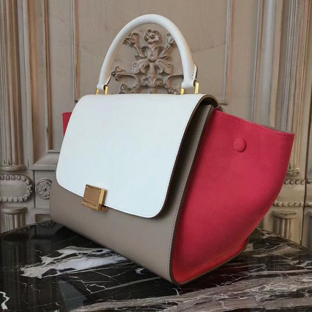 Celine Small Trapeze Bag 26cm White Camel Red