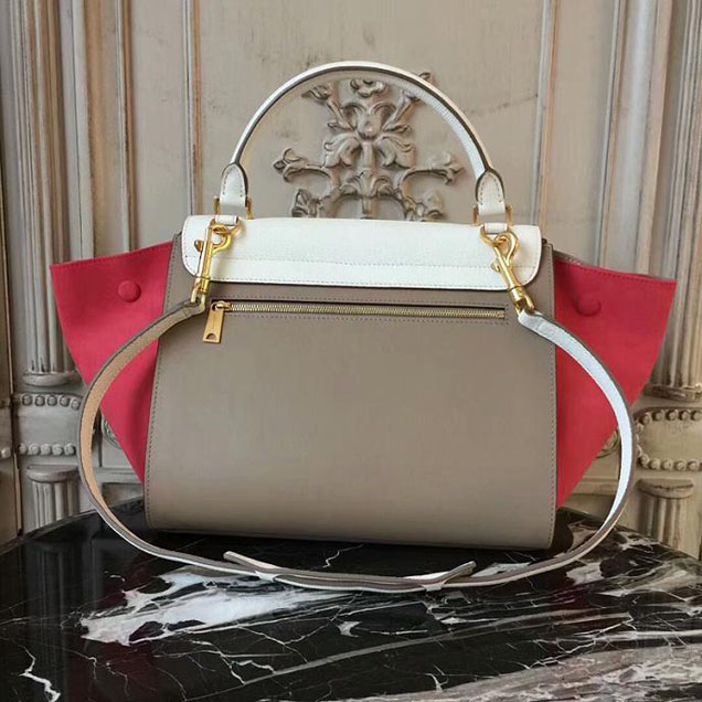 Celine Small Trapeze Bag 26cm White Camel Red