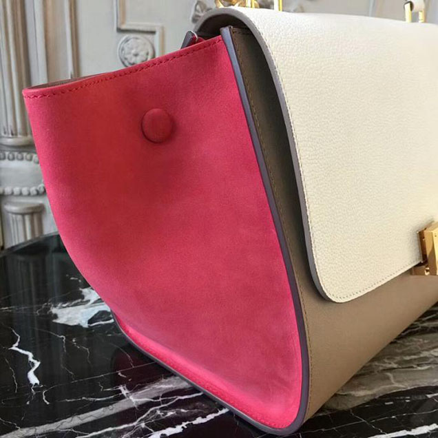 Celine Small Trapeze Bag 26cm White Camel Red
