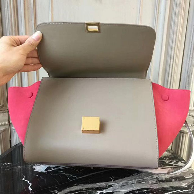 Celine Small Trapeze Bag 26cm White Camel Red