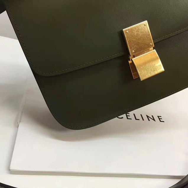 Celine Medium Classic Box Bag Dark Green