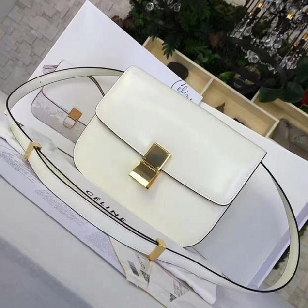 Celine Medium Classic Box Bag Gold Buckle White