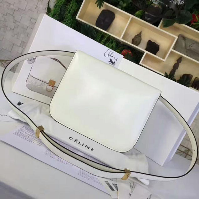Celine Medium Classic Box Bag Gold Buckle White