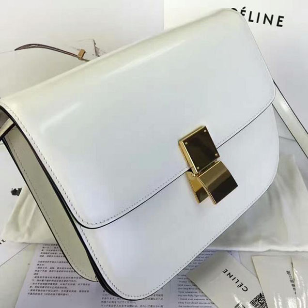 Celine Medium Classic Box Bag Gold Buckle White