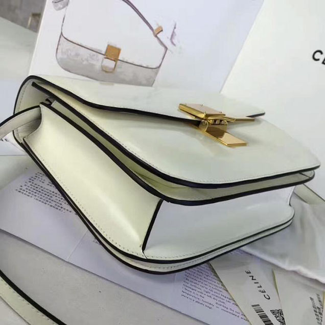 Celine Medium Classic Box Bag Gold Buckle White