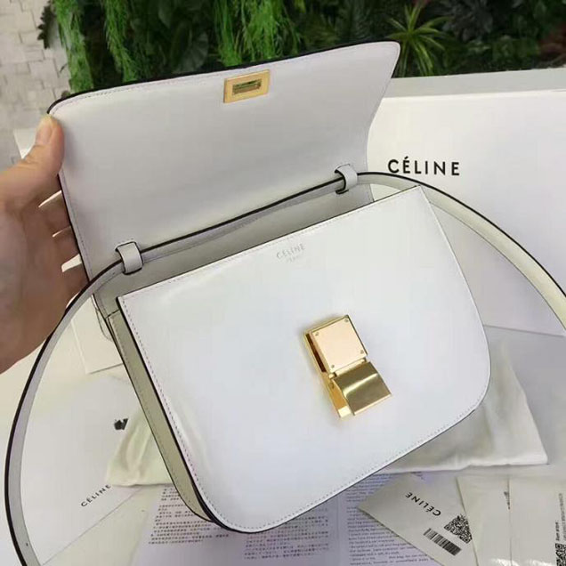 Celine Medium Classic Box Bag Gold Buckle White